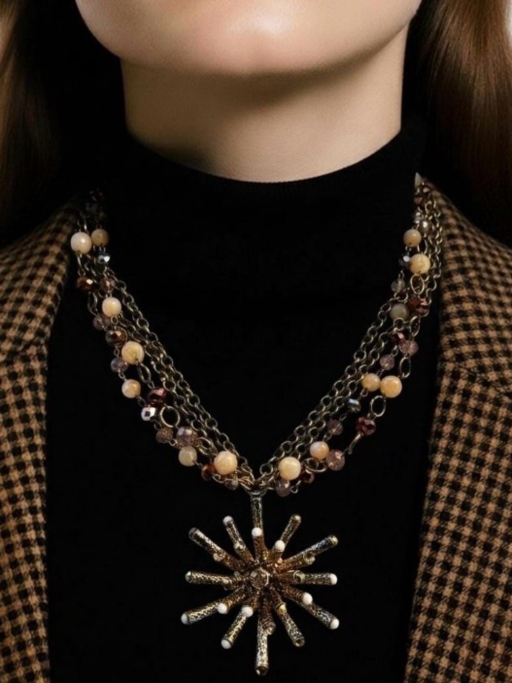 Erica Lyons Multi-Strand Bronze Starburst Pendant Necklace in Cream and Copper